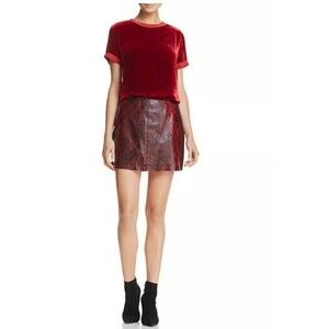Alice + Olivia Elana 100% lamb leather mini skirt red&black Sz 4 14.75" long MMM